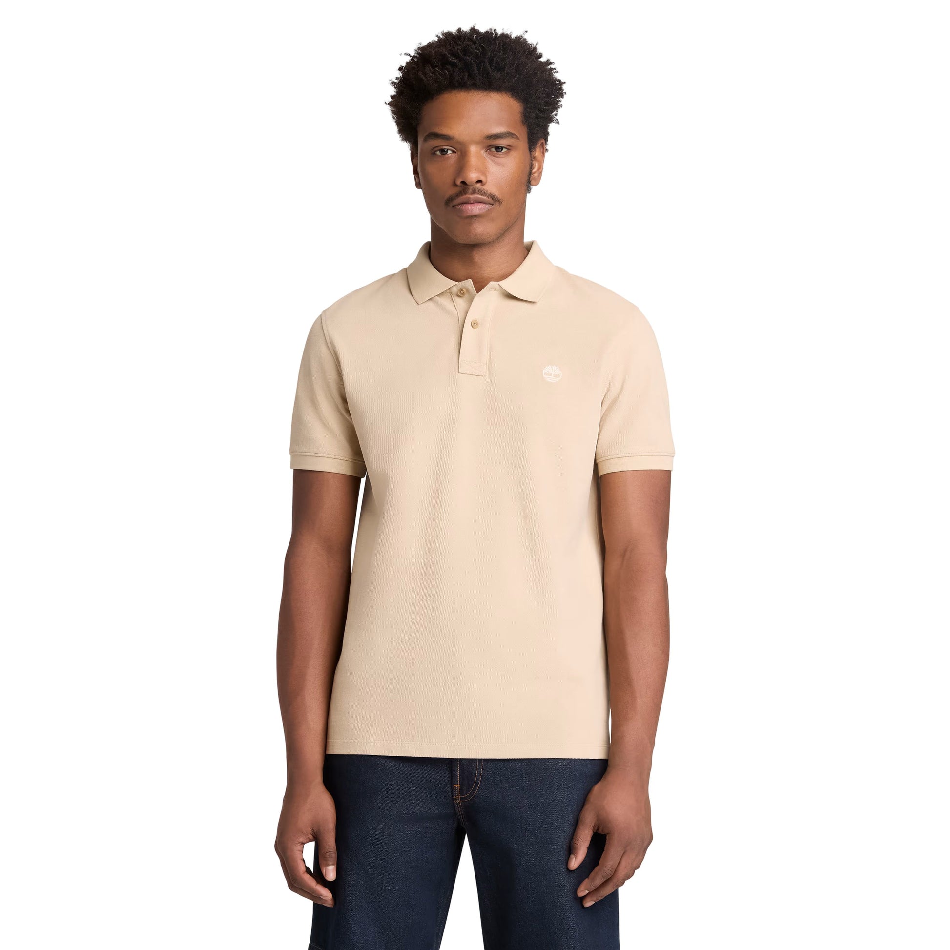 Polo de manga curta para homem Timberland Millers River Pique em Safari. Forto da parte da frente, vestido.