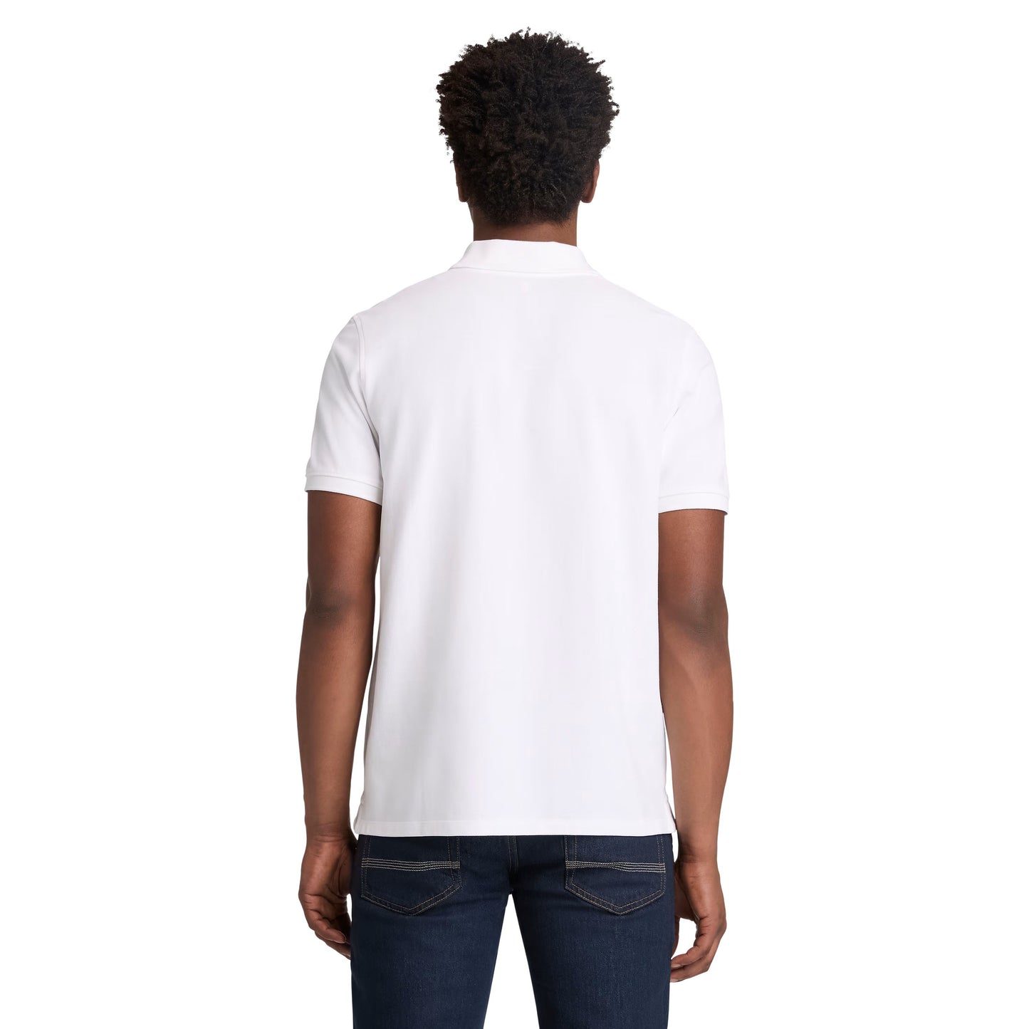 Polo de manga curta para homem Timberland Millers River Pique em Branco. Foto da parte de trás, vestido.