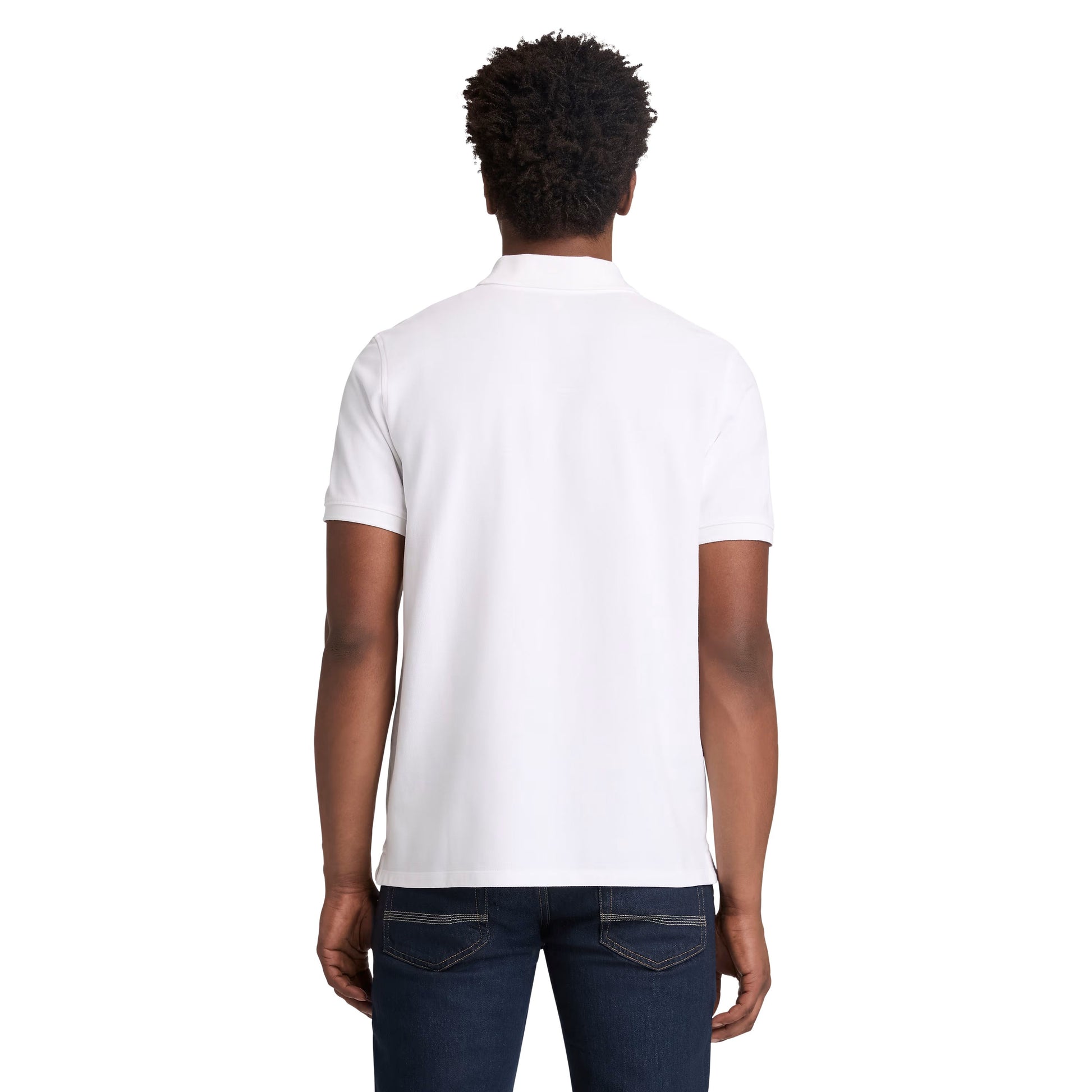 Polo de manga curta para homem Timberland Millers River Pique em Branco. Foto da parte de trás, vestido.