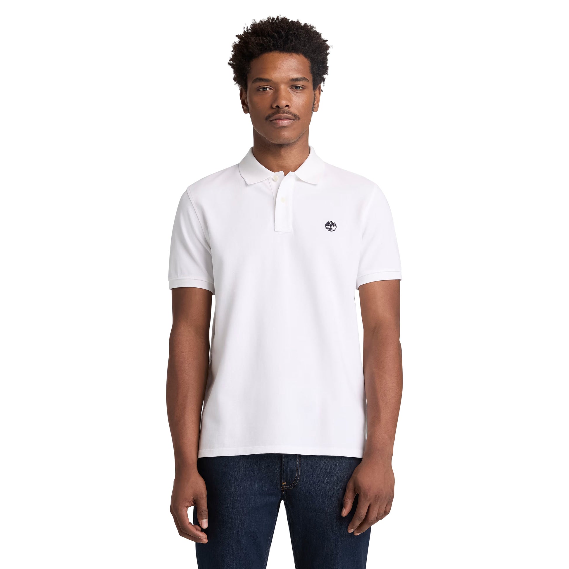 Polo de manga curta para homem Timberland Millers River Pique em Branco. Foto da parte da frente, vestido.