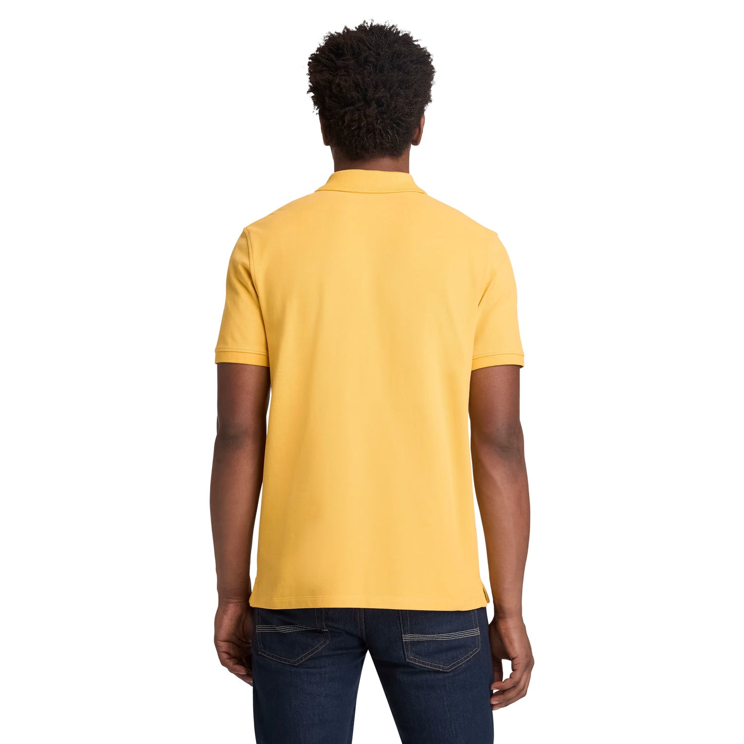Polo de manga curta para homem Timberland Millers River Pique em Amarelo Yolk. Foto da parte de trás, vestido.