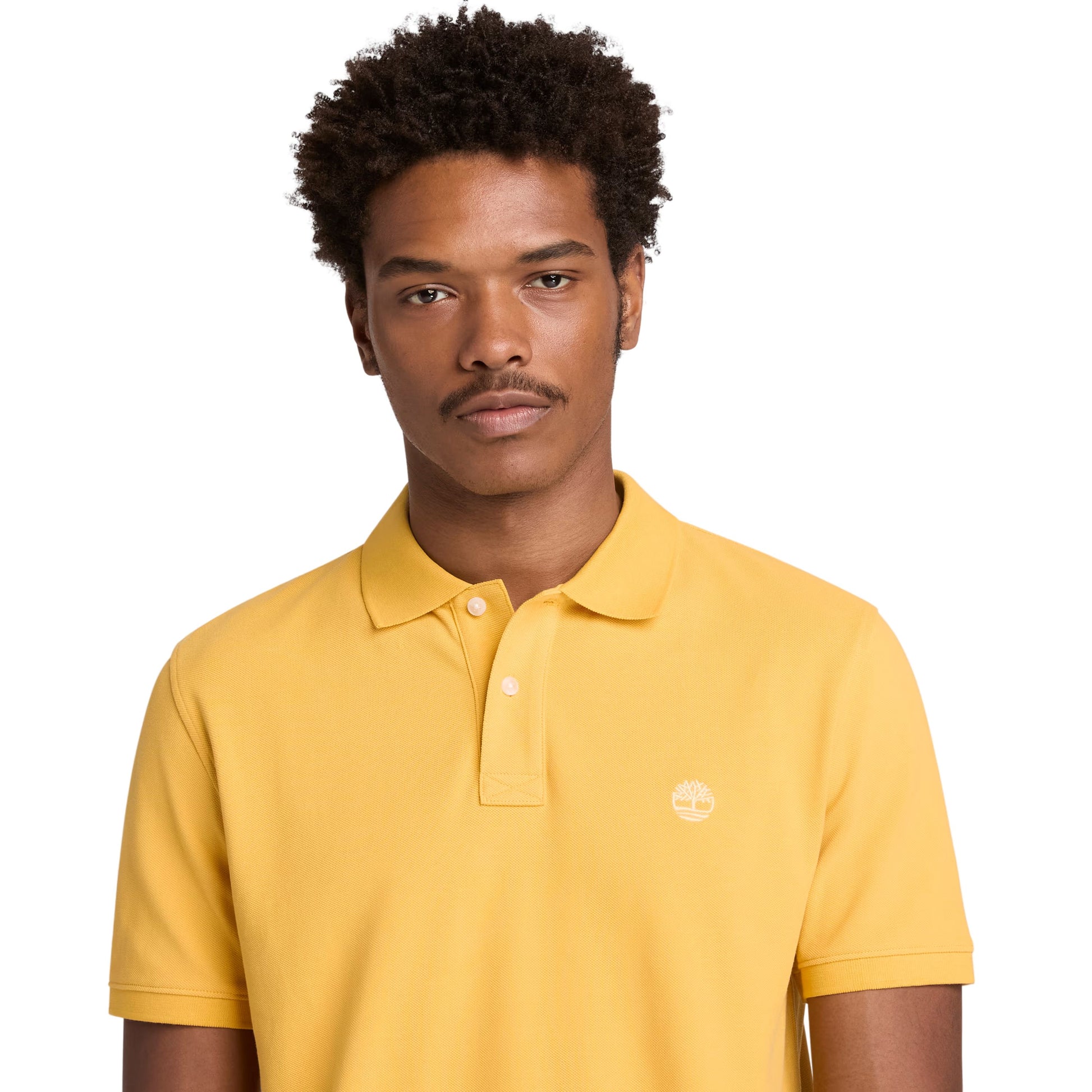 Polo de manga curta para homem Timberland Millers River Pique em Amarelo Yolk. Foto da parte da frente, vestido.