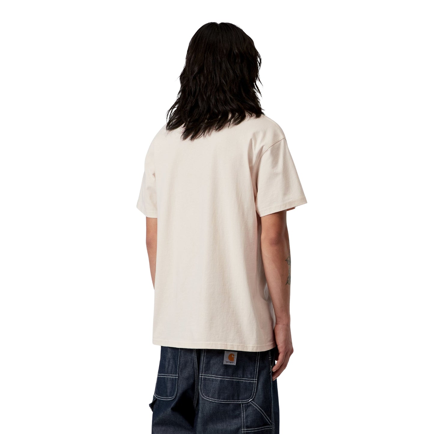 T-Shirt de manga curta para homem Carhartt WIP American Script em Natural. Foto da parte de trás, vestida.