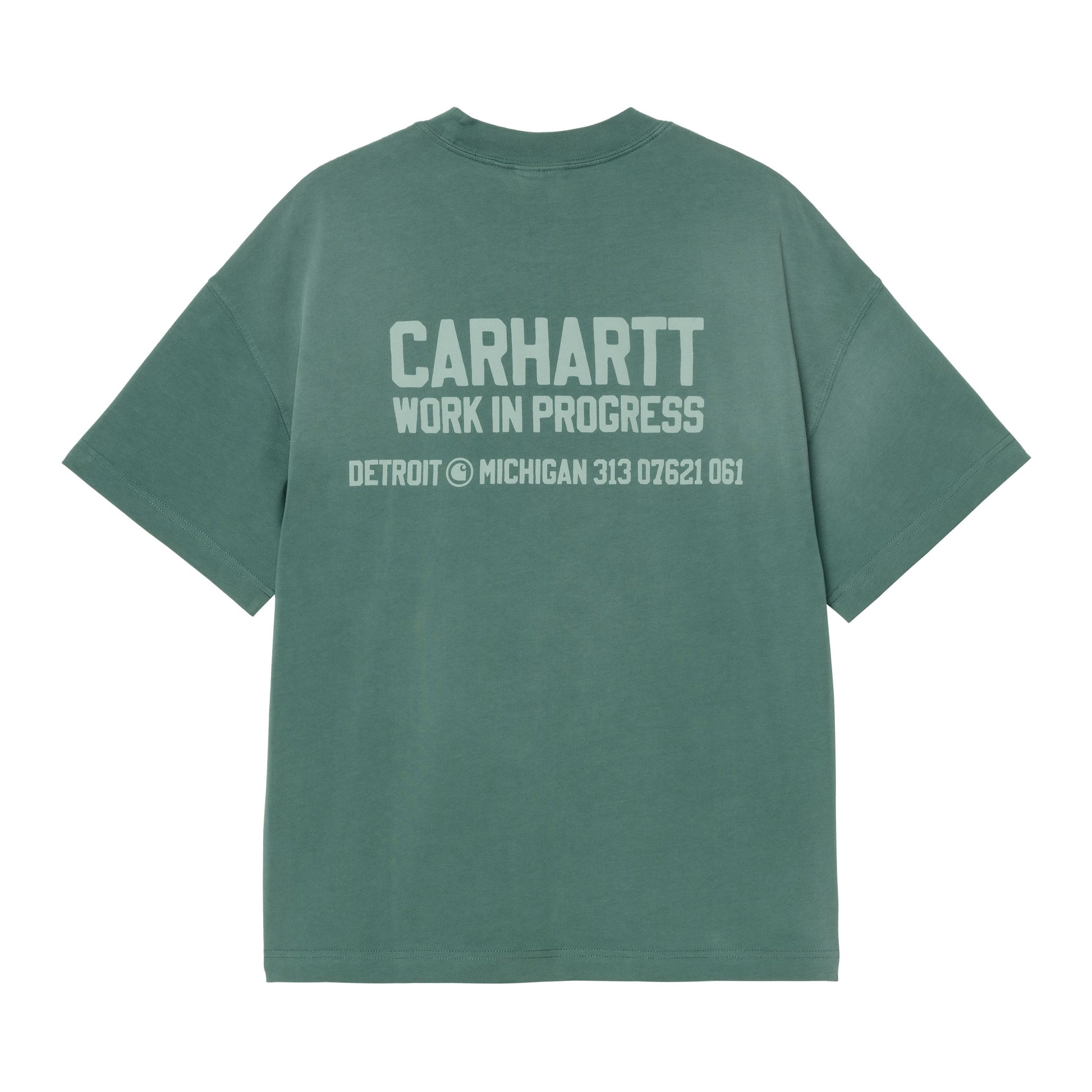 T-Shirt de manga curta para homem Carhartt WIP Distance em Dark Fir Stone Dyed. Foto da parte de trás.