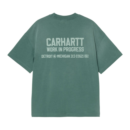 T-Shirt de manga curta para homem Carhartt WIP Distance em Dark Fir Stone Dyed. Foto da parte de trás.