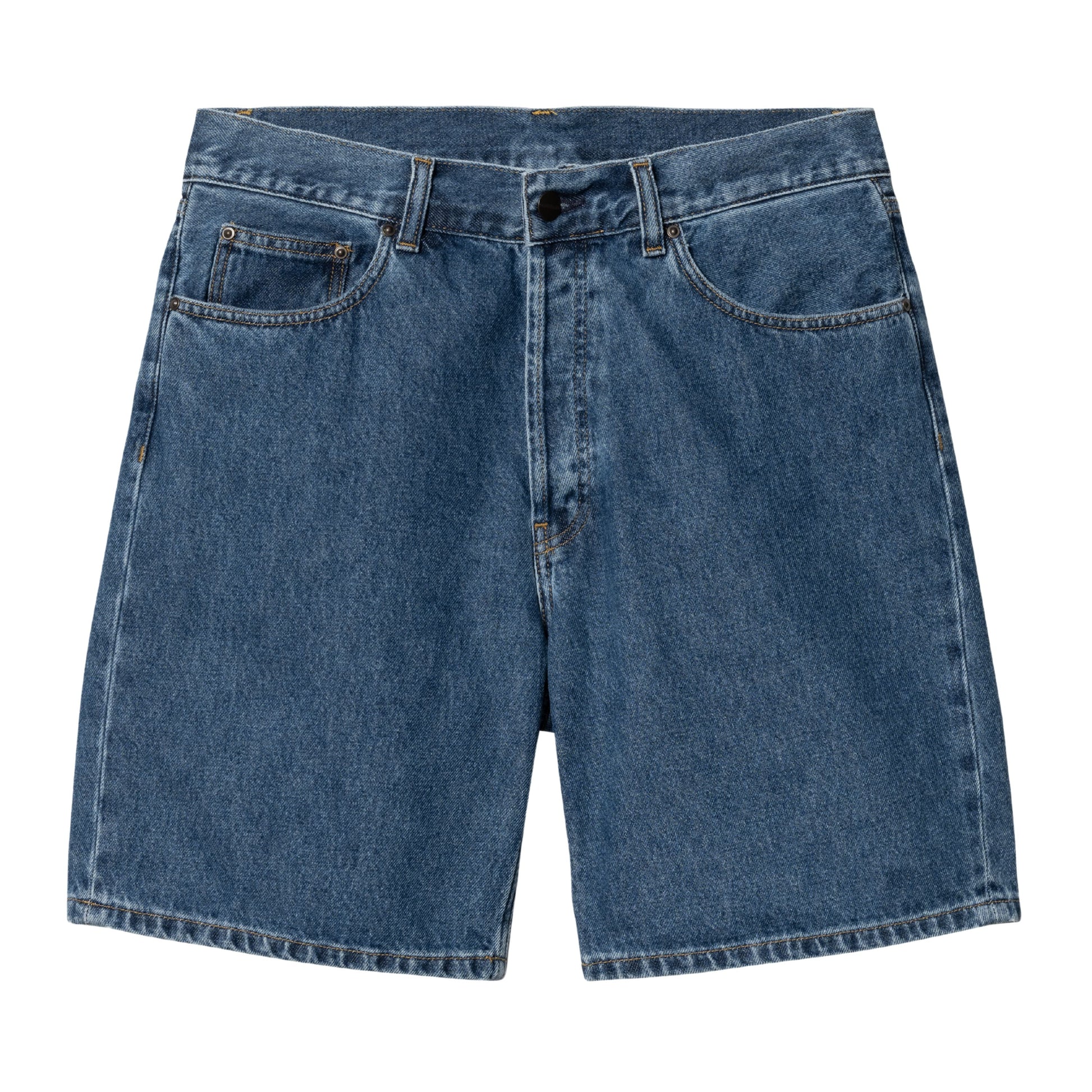 Calções de ganga para homem Carhartt WIP Nolan em Azul heavy stone wash. Foto da parte da frente.