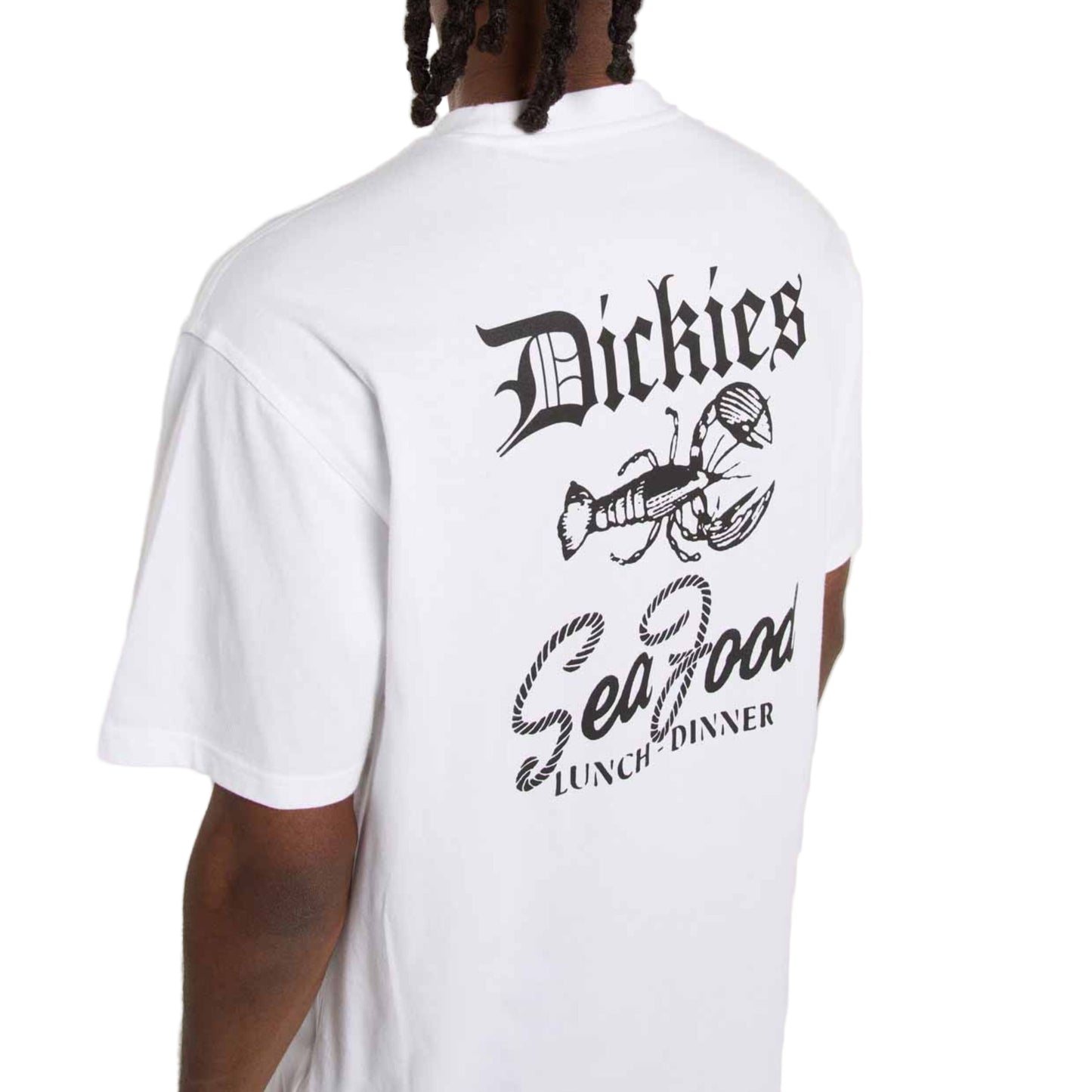T-Shirt de manga curta para homem Dickies Diner em Branco. Foto da parte de trás, vestida.