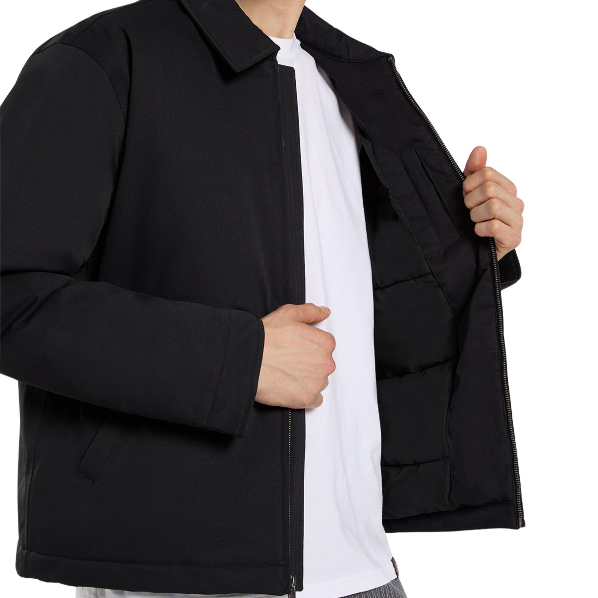 Casaco Puffer para homem Dickies Eisenhower em preto. Foto do forro em detalhe.