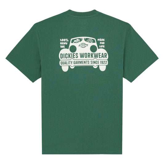T-Shirt de manga curta para homem Dickies Gordonsville em Verde Pine Needle. Foto da parte de trás.