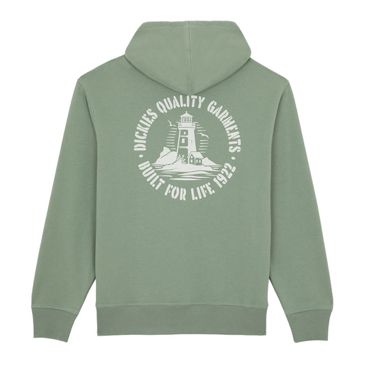 Sweat com carapuço para homem Dickies Parrotsville em Sea Spray. Foto da parte de trás.