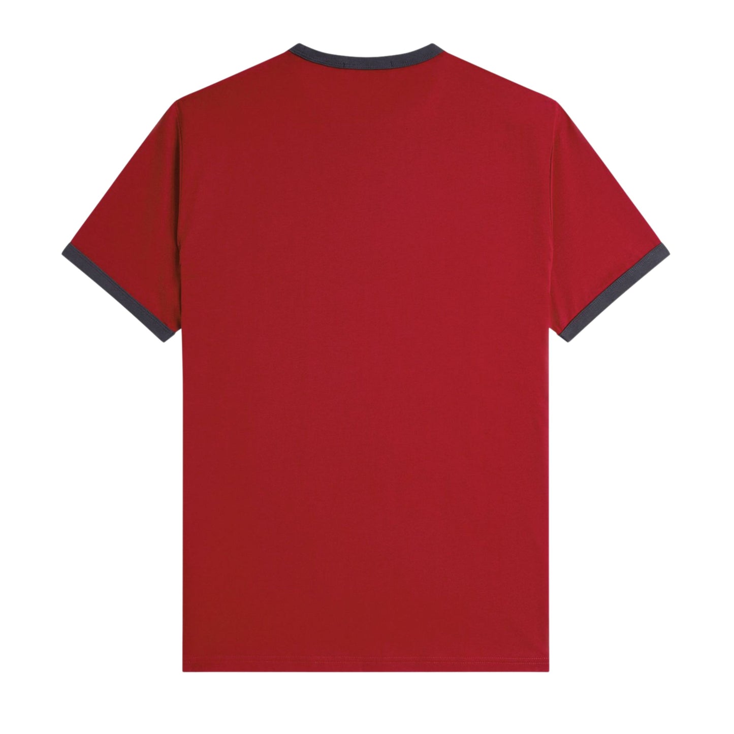 T-Shirt com manga curta para homem Fred Perry Ringer em Vermelho Burnt/Azul Marinho. Foto da parte de trás.