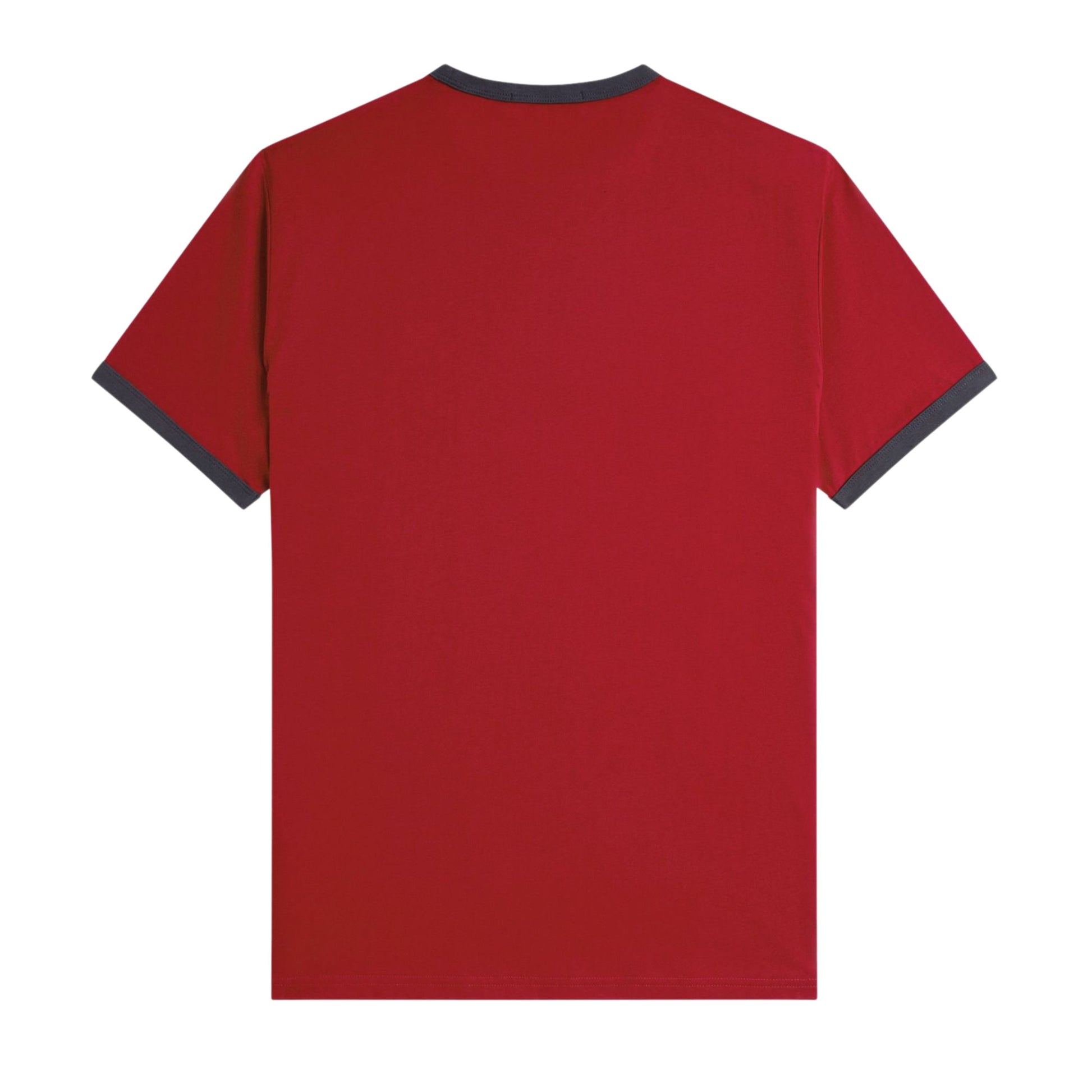 T-Shirt com manga curta para homem Fred Perry Ringer em Vermelho Burnt/Azul Marinho. Foto da parte de trás.