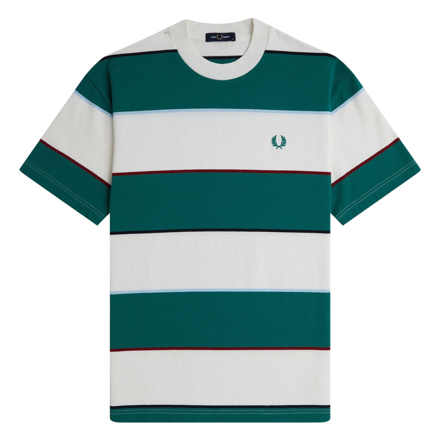 T-Shirt de manga curta para homem Fred Perry Striped Relaxed em Branco Neve. Foto da parte da frente.
