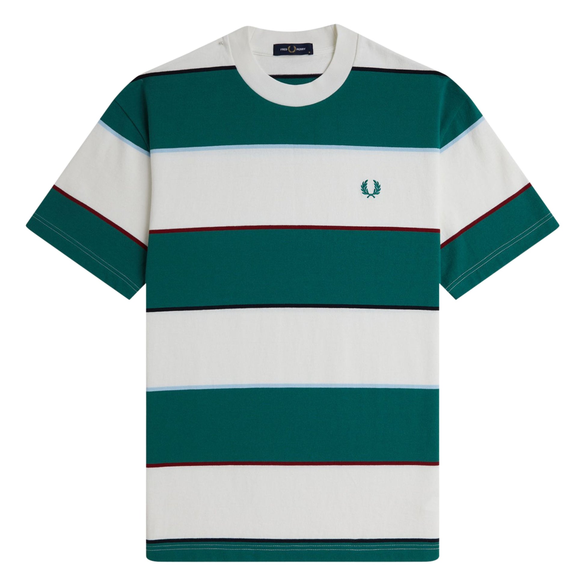 T-Shirt de manga curta para homem Fred Perry Striped Relaxed em Branco Neve. Foto da parte da frente.