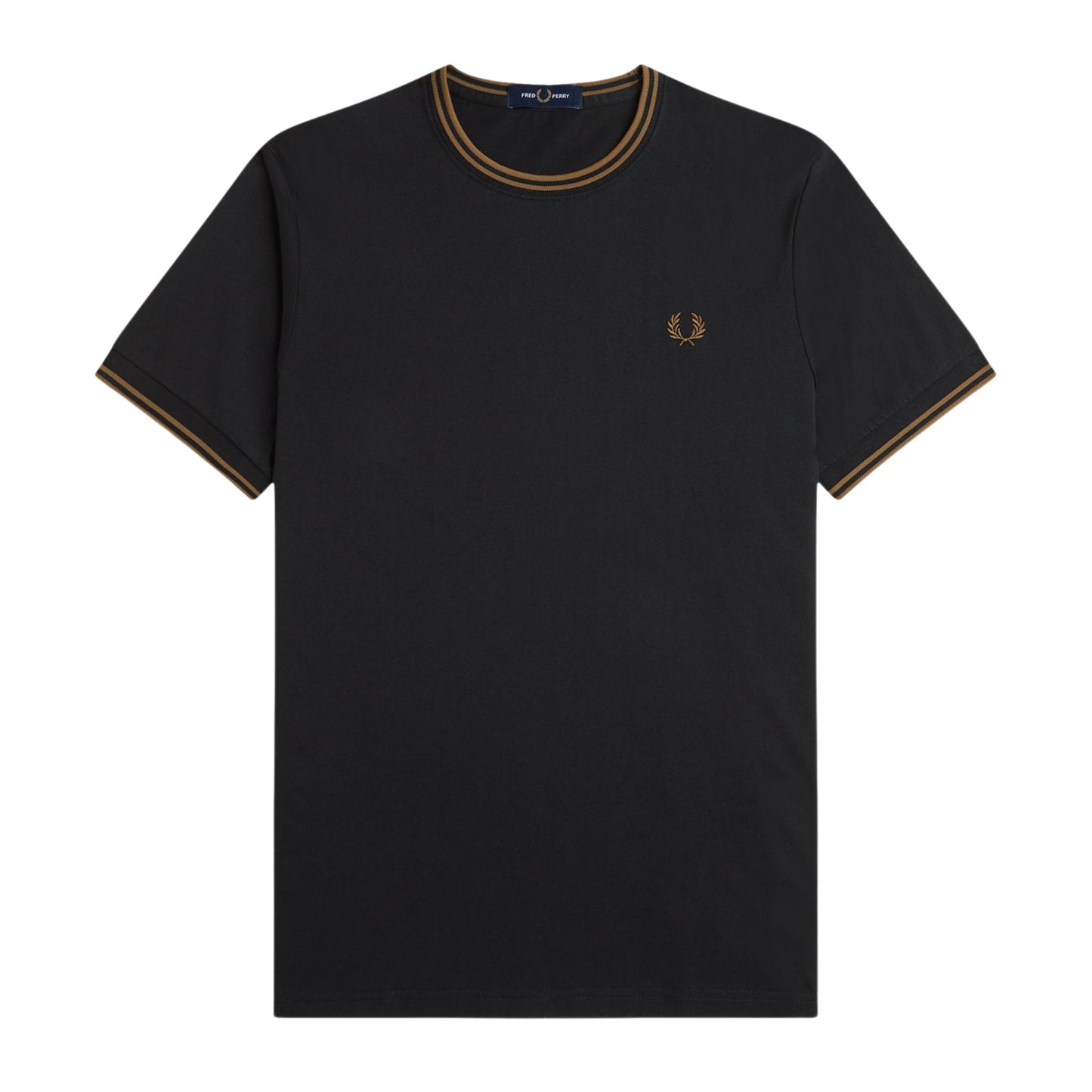 T-Shirt de manga curta para homem Fred Perry Twin Tipped em Preto/Shaded Stone. Foto da parte da frente.