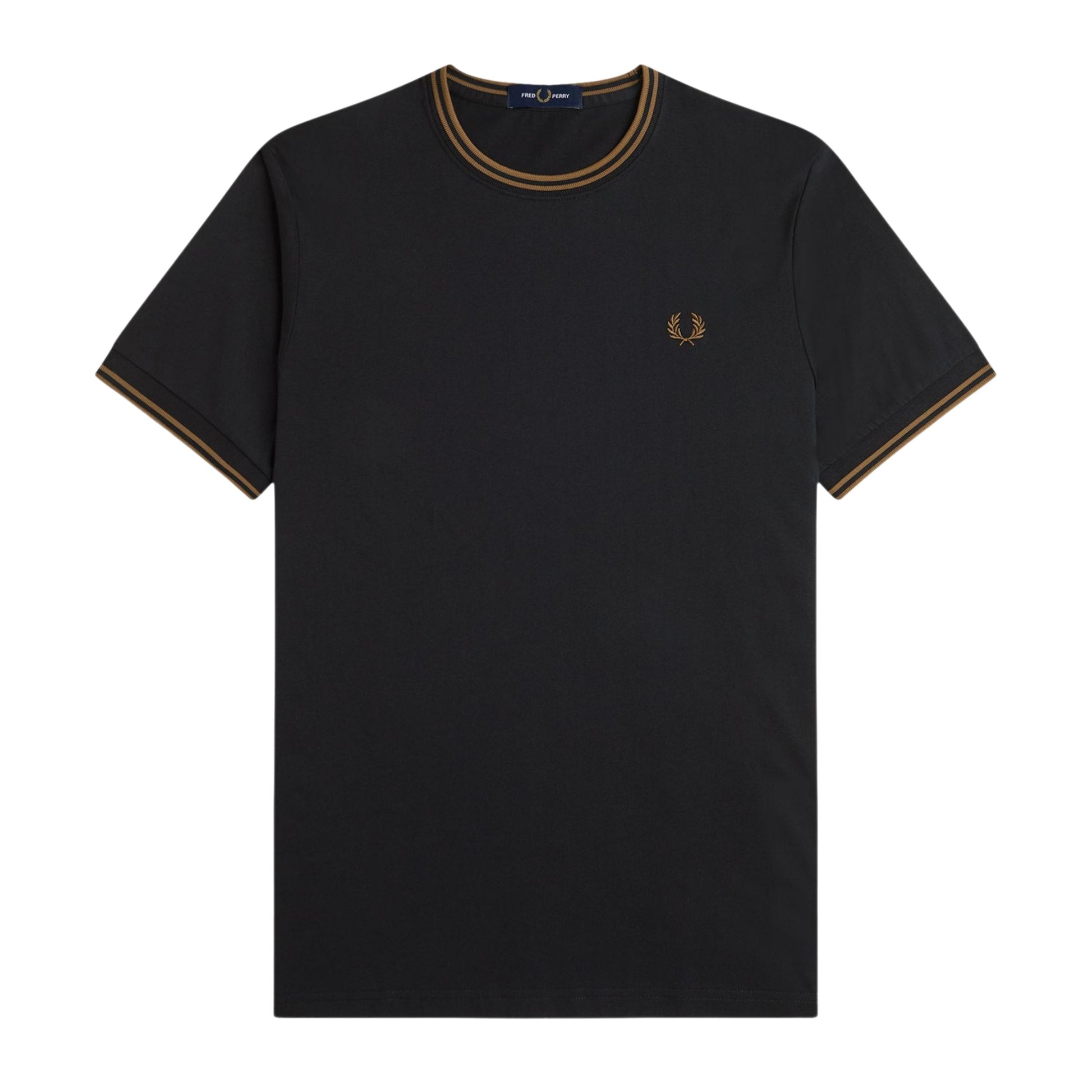 T-Shirt de manga curta para homem Fred Perry Twin Tipped em Preto/Shaded Stone. Foto da parte da frente.