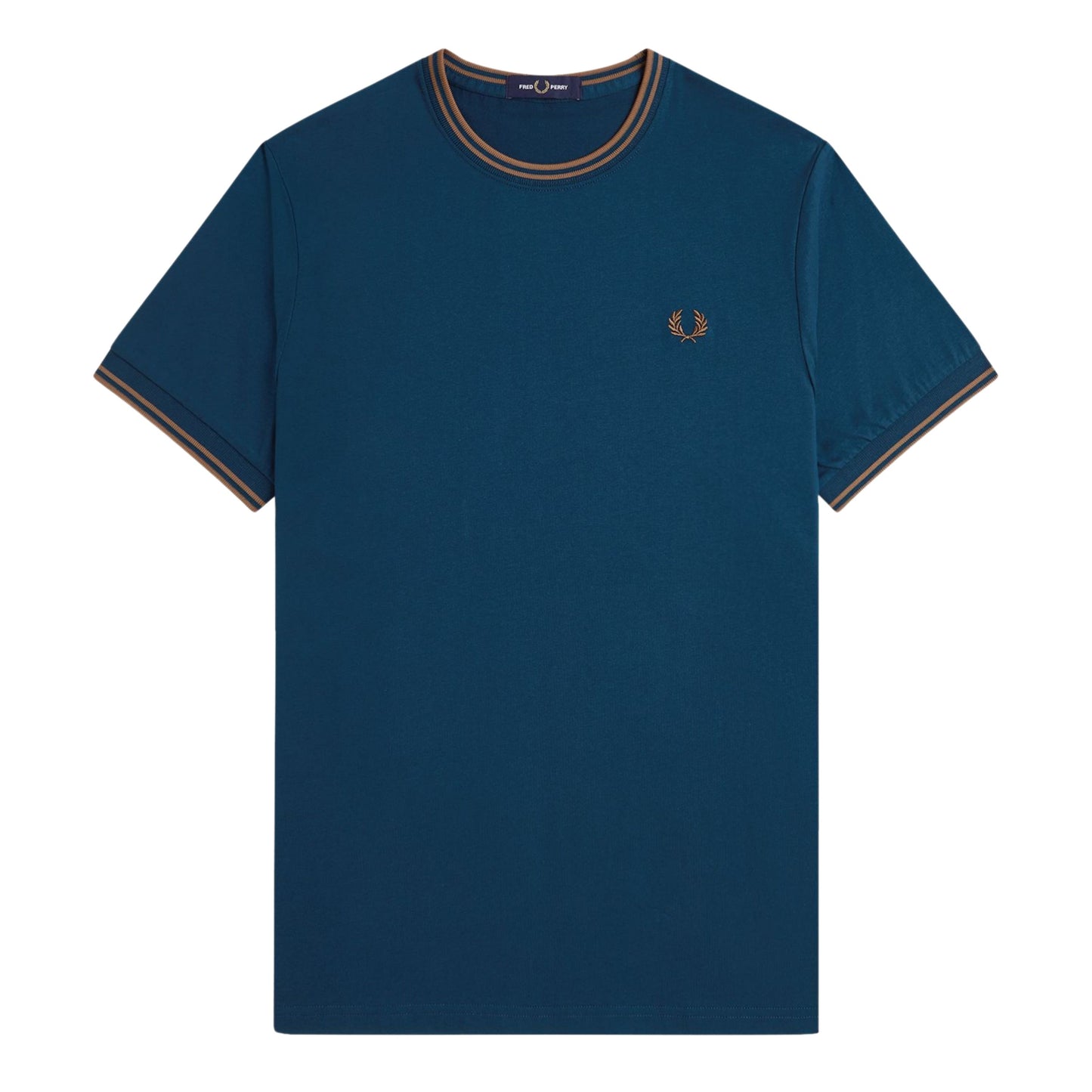 T-Shirt de manga curta para homem Fred Perry Twin Tipped em Dark Petrol/Shaded Stone. Foto da parte da frente.
