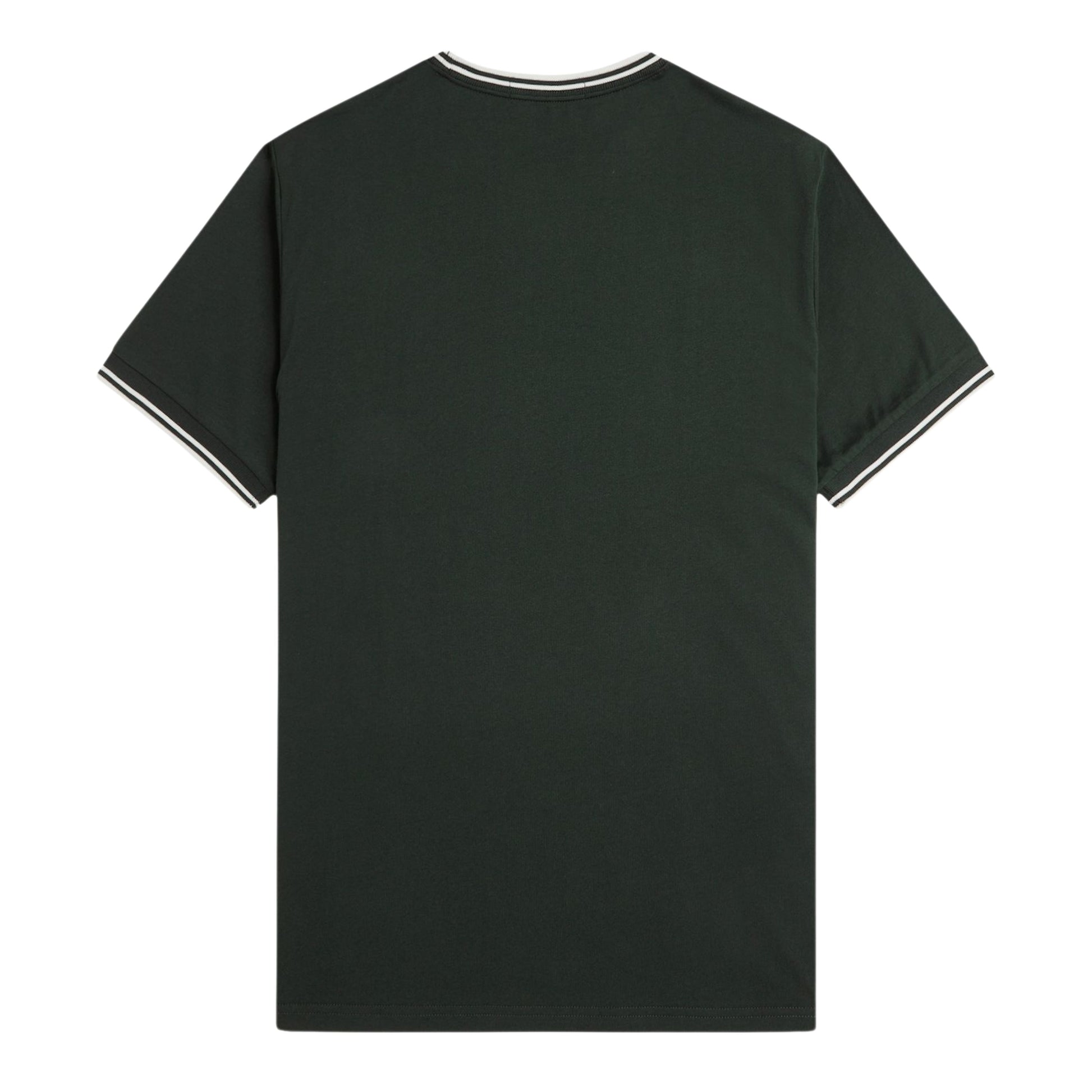 T-shirt de manga curta para homem Fred Perry Twin Tipped em Verde Noite/Branco Neve. Foto da parte de trás.