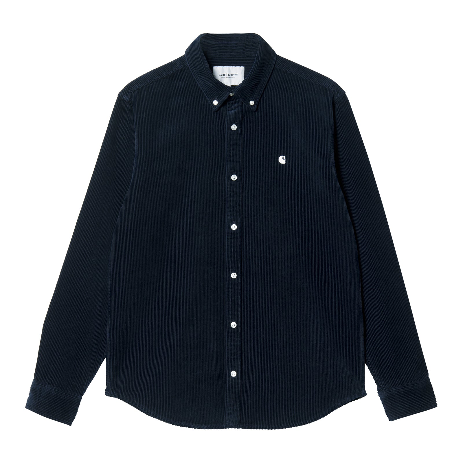 Carhartt WIP Longsleeve Madison Cord Shirt Dark Navy/Wax. Foto da parte da frente.