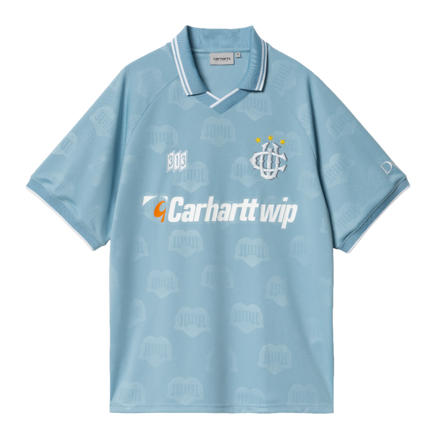 T-Shirt de futebol Carhartt WIP HarttÉs em Heart Train Jacquard, Bluebird. Foto da parte da frente.