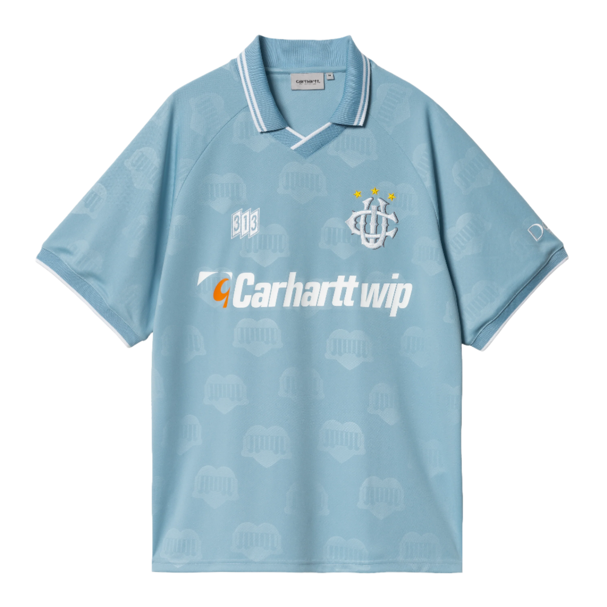 T-Shirt de futebol Carhartt WIP HarttÉs em Heart Train Jacquard, Bluebird. Foto da parte da frente.