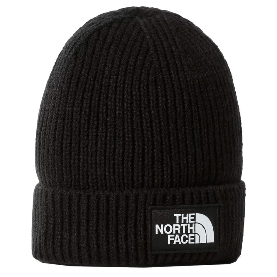 The North Face TNF Logo Box Cuffed Beanie TNF Black. Foto de frente.