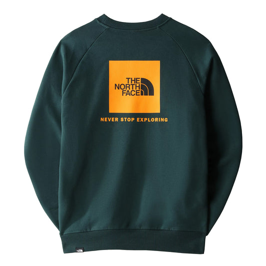 The North Face Raglan Red Box Crewneck Sweat Ponderosa Green. Foto da parte de trás.