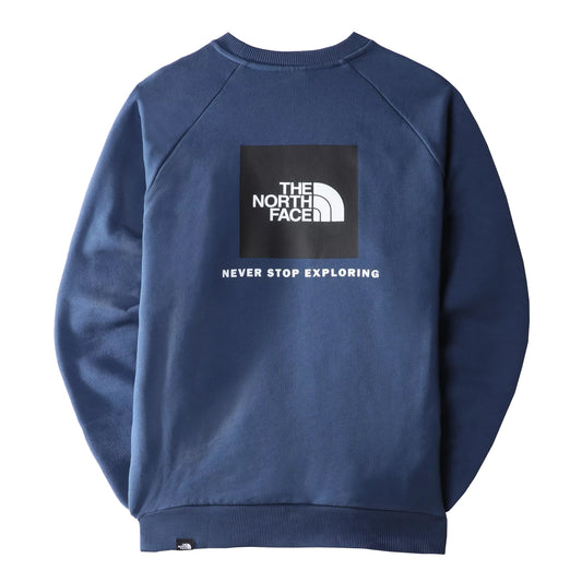 The North Face Raglan Red Box Crewneck Sweat Shady Blue. Foto da parte de trás.