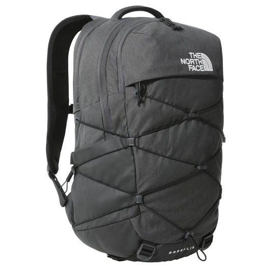 The North Face Borealis Backpack Asphalt Grey Light Heather/TNF Black. Foto de frente a 3/4.