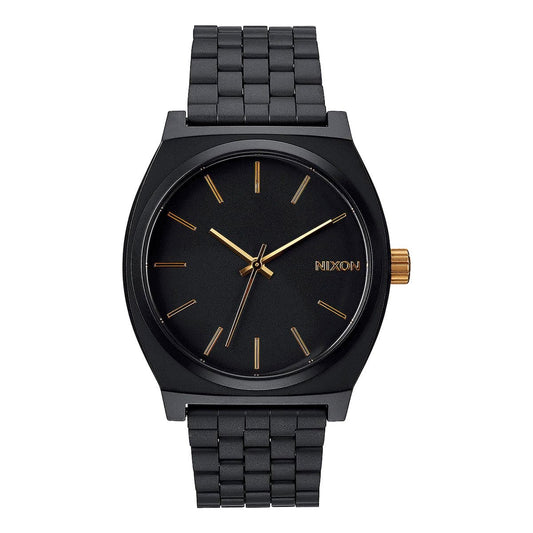 Nixon Time Teller em Matte Black e Gold. Foto de frente.