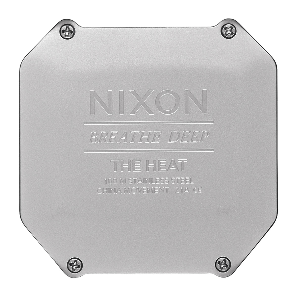 Nixon Heat em Silver. Foto de detalhe da tampa traseira.