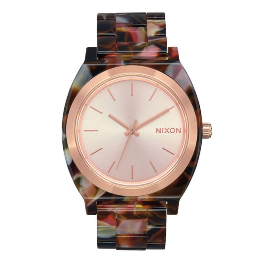 Nixon Time Teller Acetate em Rose Gold e Pink Tortoise. Foto de frente.