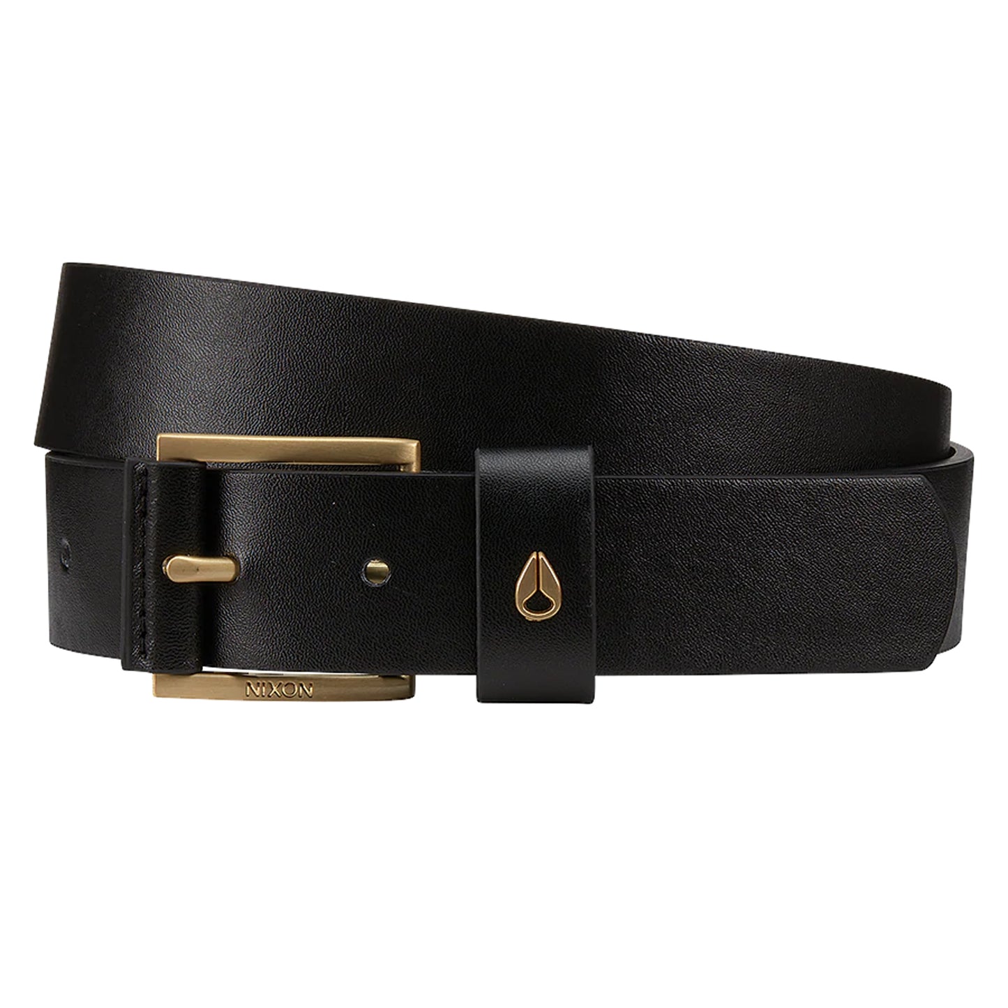 Nixon Americana Vegan Leather Belt Black/Gold. Foto de frente.