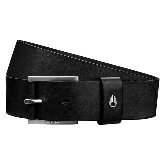 Nixon Americana Leather Belt Black/Silver. Foto de frente.