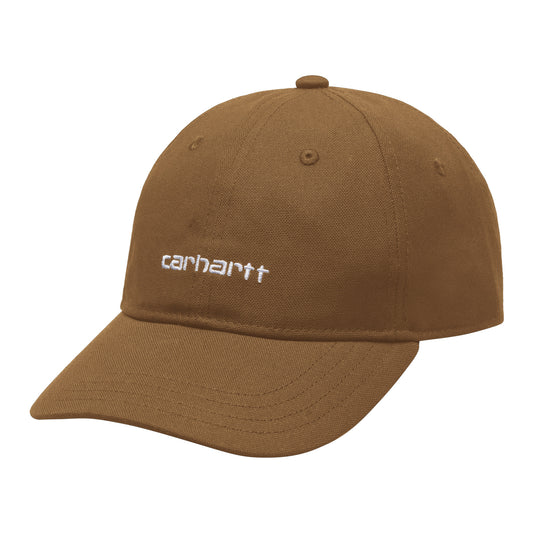 Carhartt WIP Canvas Script Cap Tamarind/White. Foto da parte da frente.