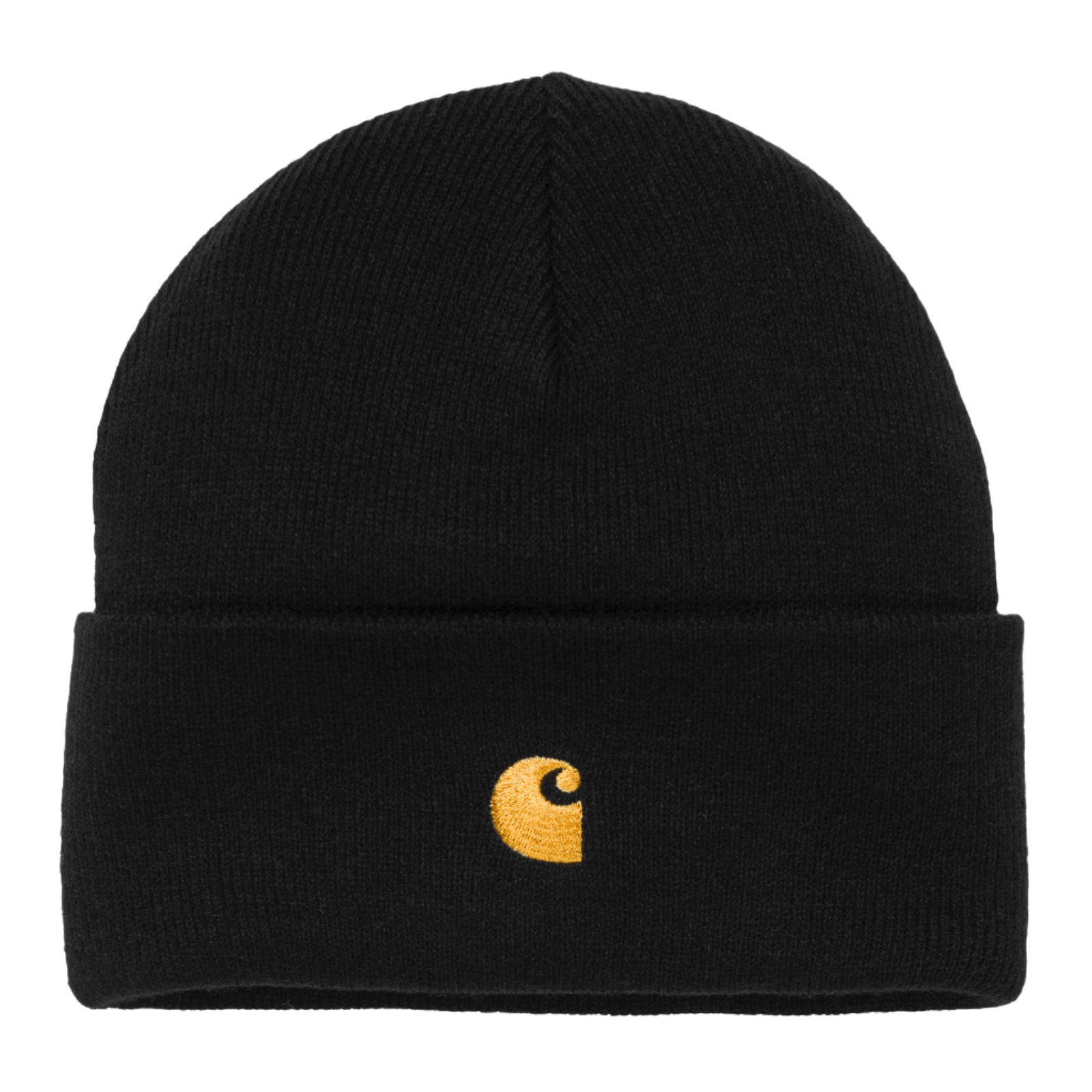 Carhartt WIP Chase Beanie Black/Gold. Foto da parte da frente.