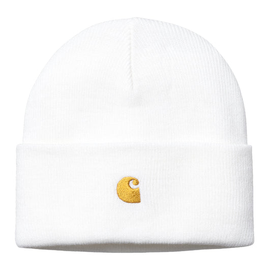 Carhartt WIP Chase Beanie White/Gold. Foto de frente.