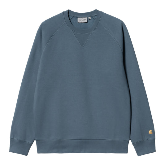 Carhartt WIP Chase Sweat Storm Blue/Gold. Foto da parte da frente.