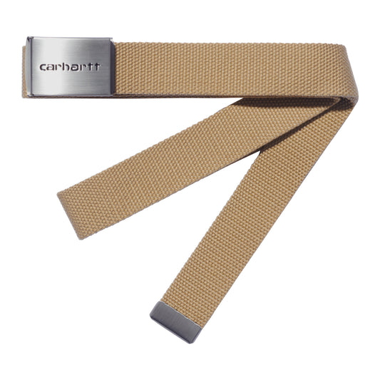 Carhartt WIP Clip Belt Chrome Dusty Hamilton Brown. Foto de frente.