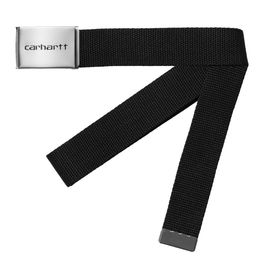 Carhartt WIP Clip Belt Chrome Black. Foto da parte da frente.