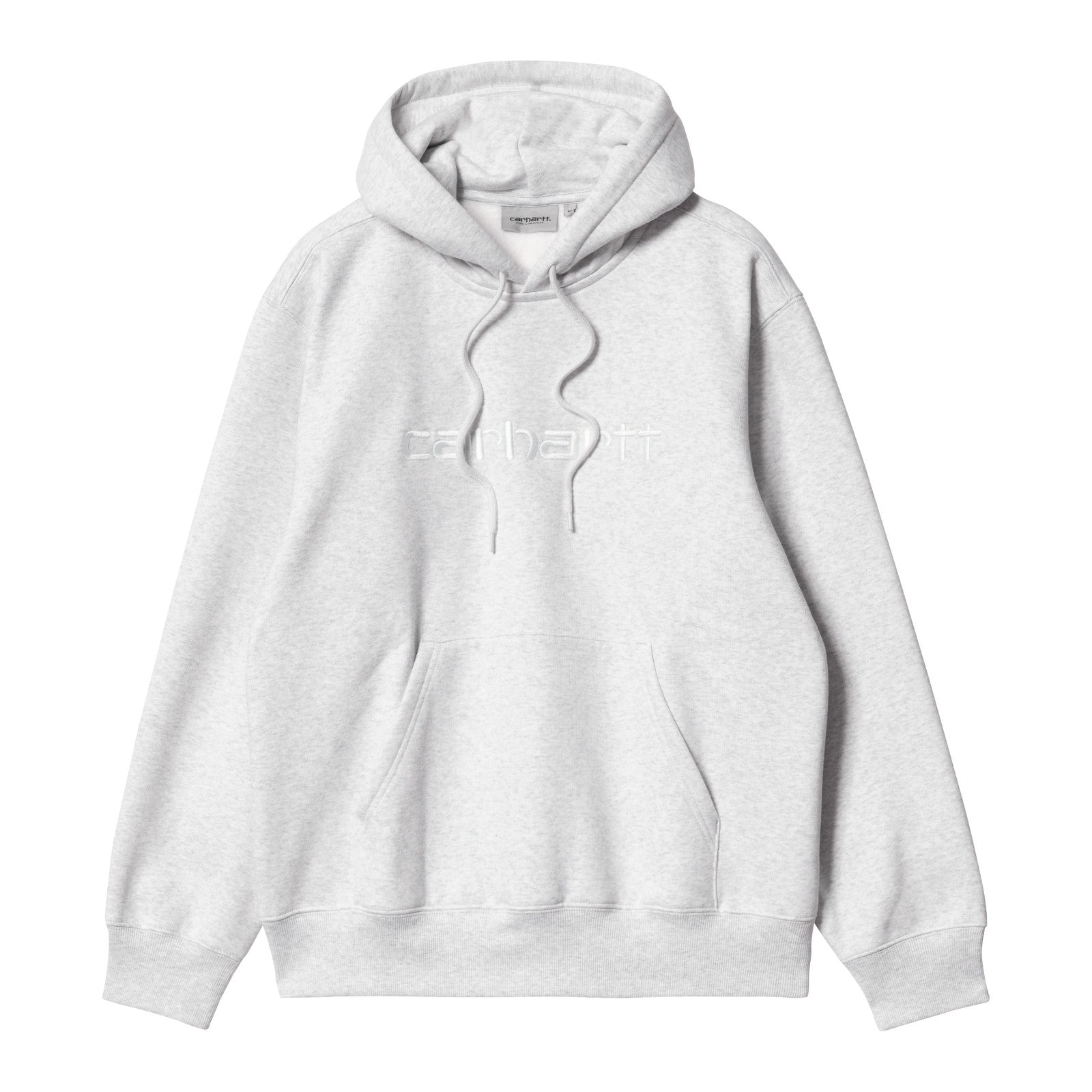 Carhartt WIP Hooded Carhartt Sweat Ash Heather/White. Foto de frente.