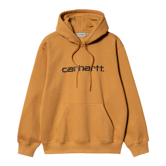 Carhartt WIP Hooded Carhartt Sweat Ochre/Dark Navy. Foto da parte da frente.