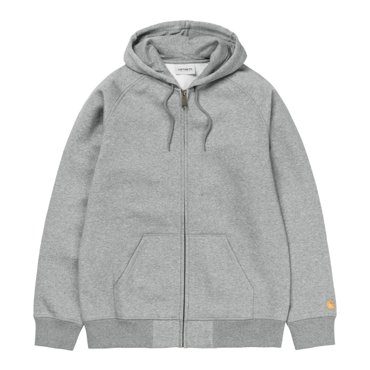 Carhartt WIP Hooded Chase Jacket Grey Heather/Gold. Foto de frente.