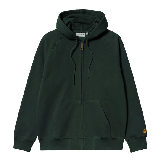 Carhartt WIP Hooded Chase Jacket Juniper/Gold. Foto da parte da frente.