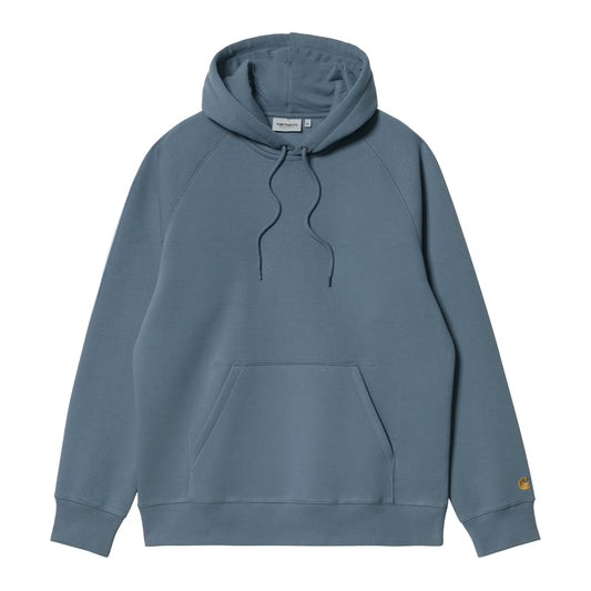 Carhartt WIP Hooded Chase Sweat Storm Blue/Gold. Foto da parte da frente.