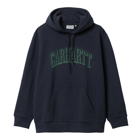 Carhartt WIP Hooded Scrawl Sweat Dark Navy/Bonsai. Foto da parte da frente.