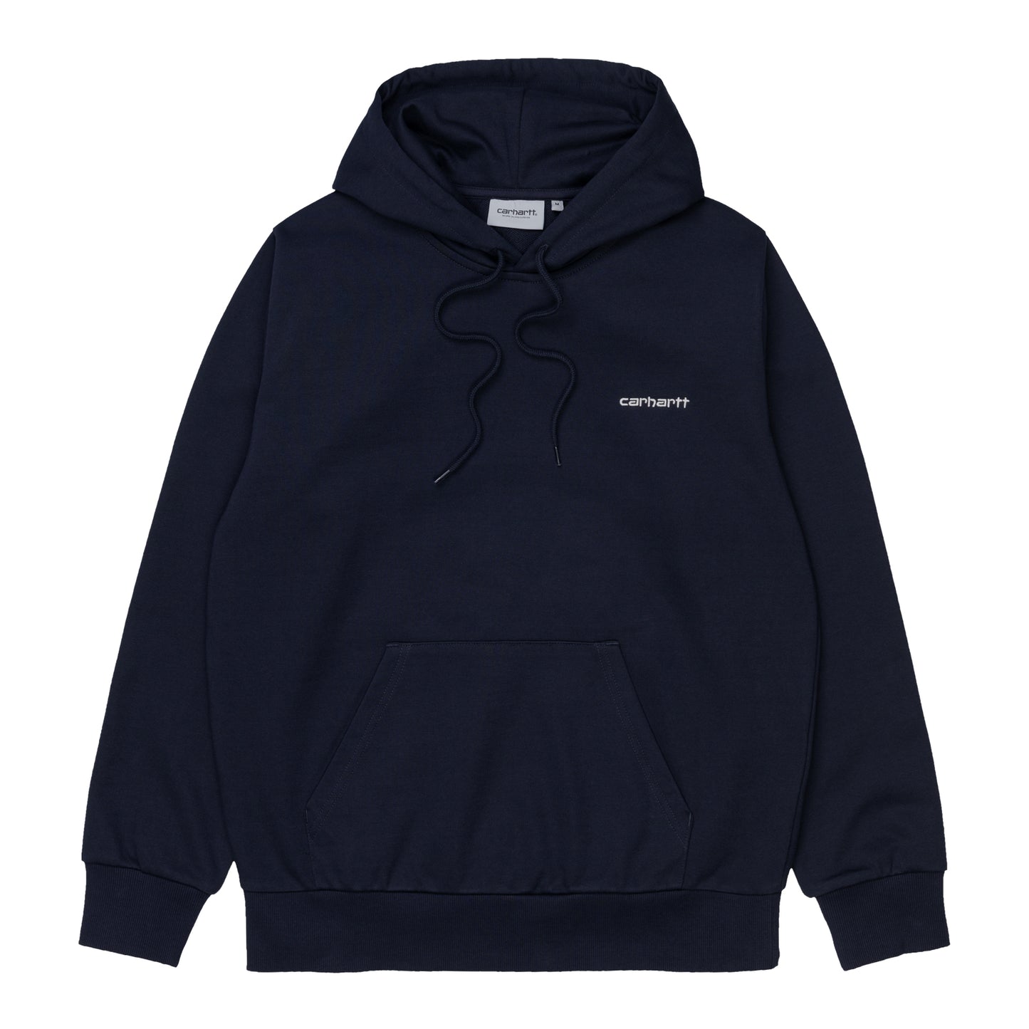 Carhartt WIP Hooded Script Embroidery Sweat Dark Navy/White. Foto de frente.