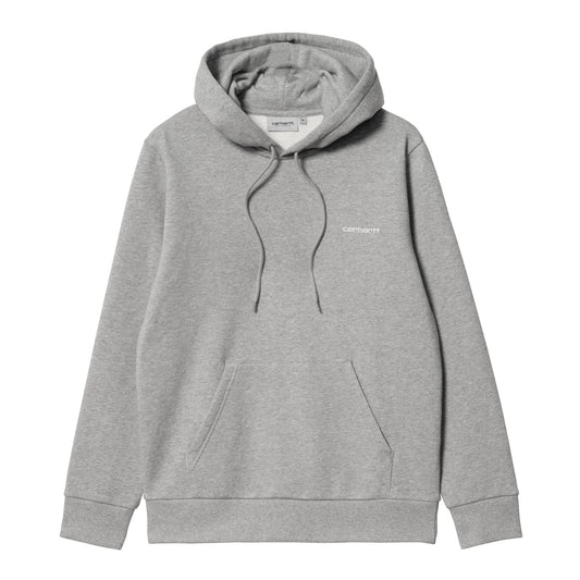 Carhartt WIP Hooded Script Embroidery Sweat Grey Heather/White. Foto da parte da frente.