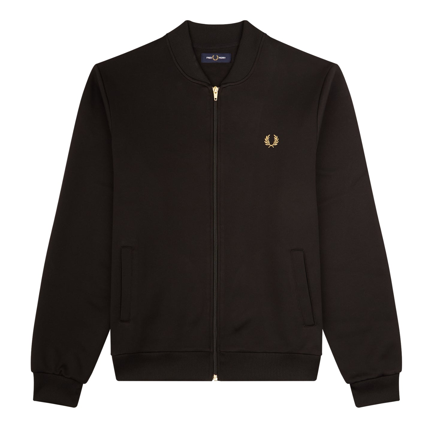 Fred Perry Pique Texture Track Jacket Black. Foto de frente.