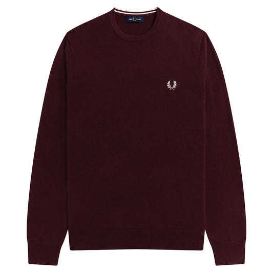 Fred Perry Classic Crew Neck Jumper Oxblood. Foto da parte da frente.